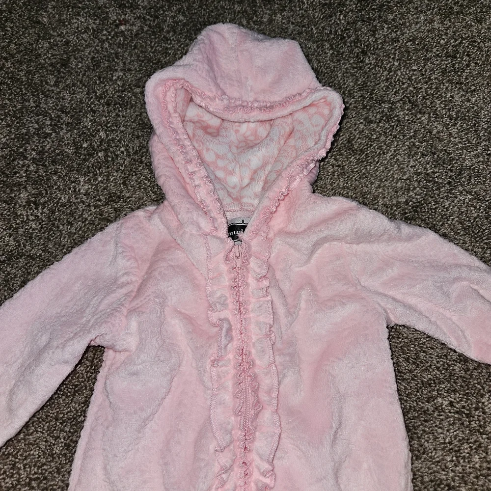 Mudpie Pink Hooded Footed Onesie Romper Infant Size 0-6months